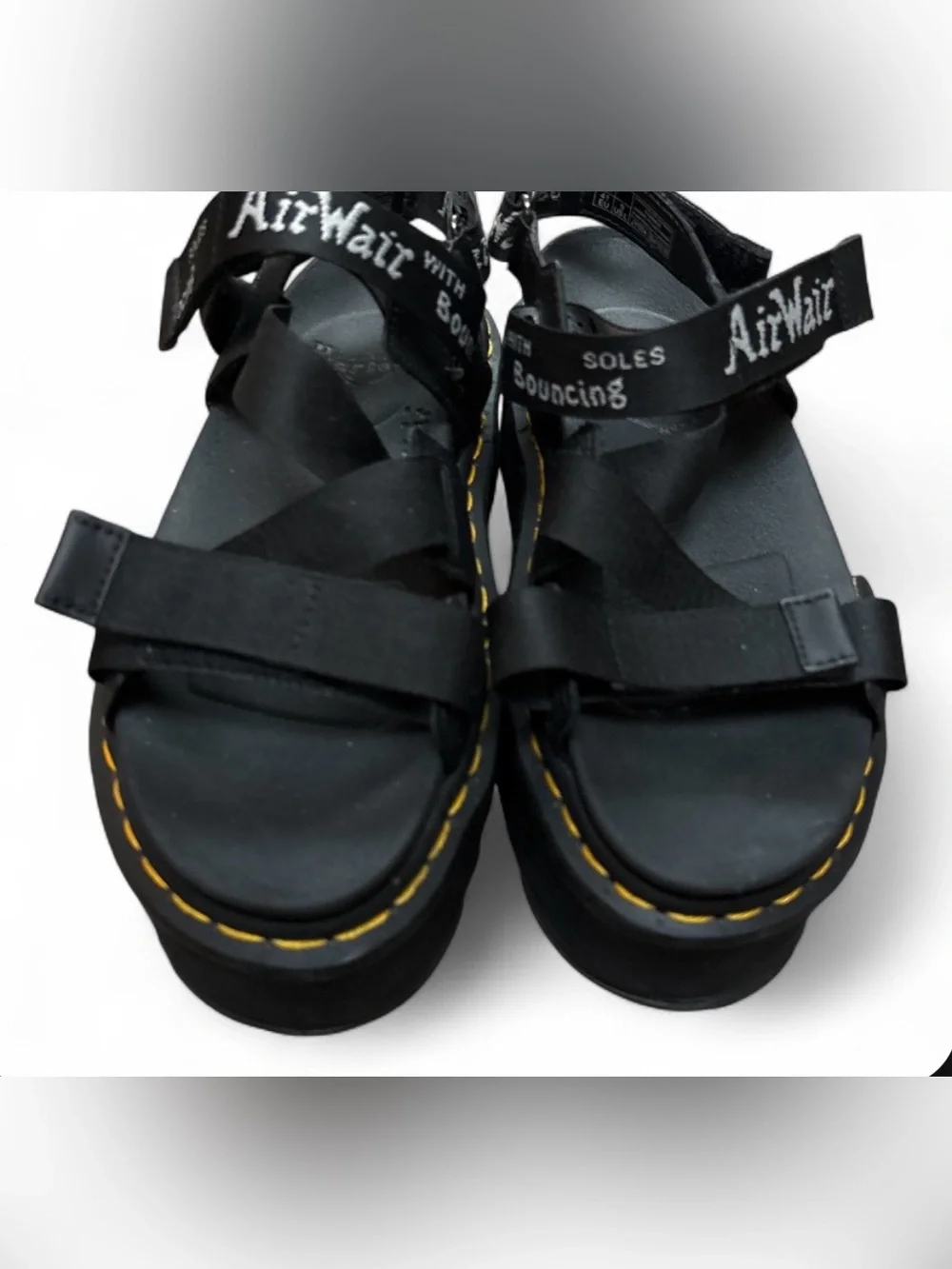 Black Women’s Dr. Martens Platform Sandals with Yellow Stitching